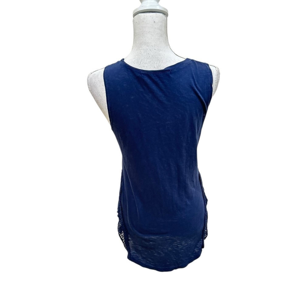 Michael Stars Deep navy Blue crochet inlay longline scoop neck Tank Top size 6 - Picture 4 of 8
